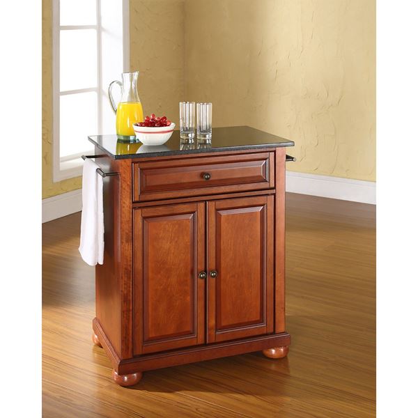 Alexandria Black Granite Top Kitchen Cart Cherry Kf30024ach