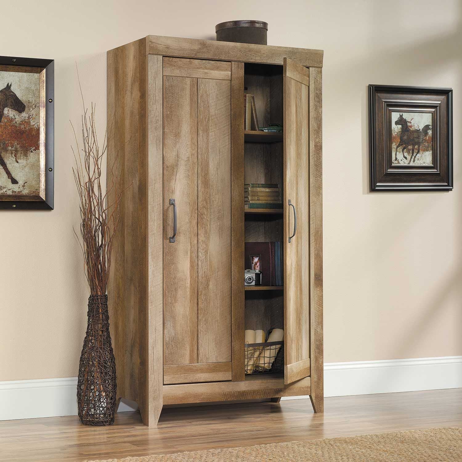 Sauder Storage Cabinet, Highland Oak Finish