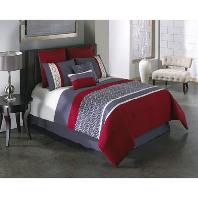 Carlin Red Grey Comforter King Set Bedding Hallmart