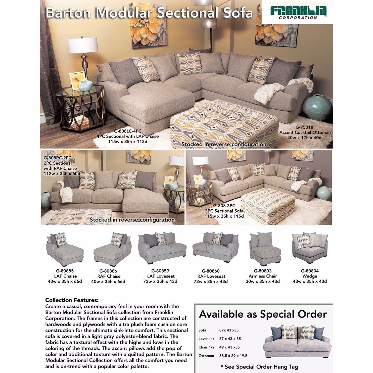 Barton 2pc sectional store with raf chaise