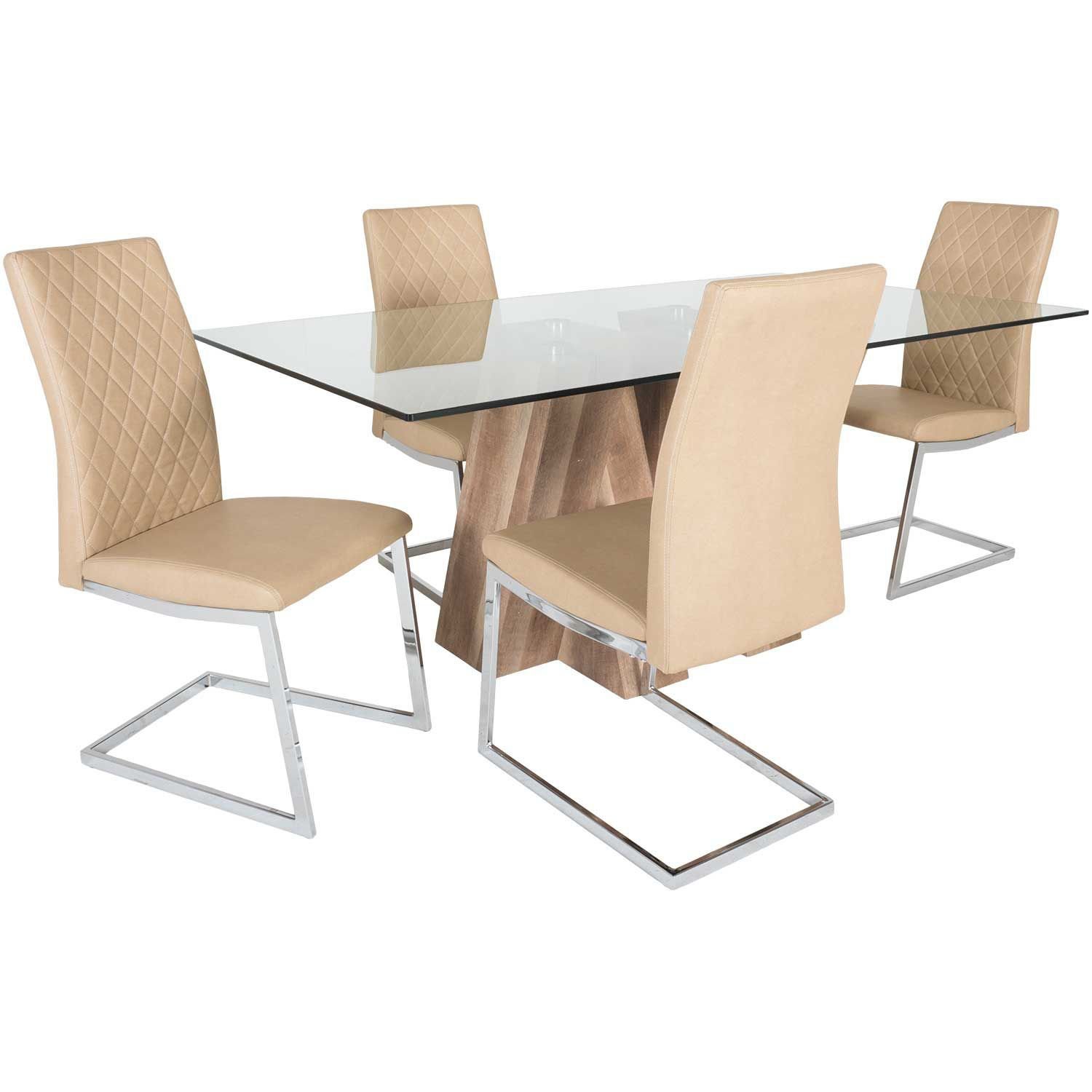 Amy 5-Pc. Dining Set, (Round Glass Table & 4 Side Chairs in Grey)