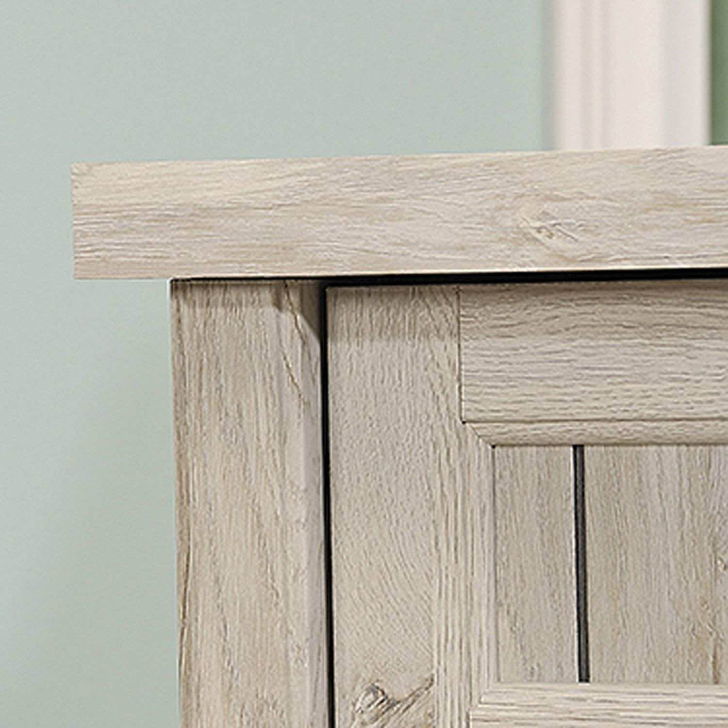 sauder costa l shaped computer desk in chalked chestnut