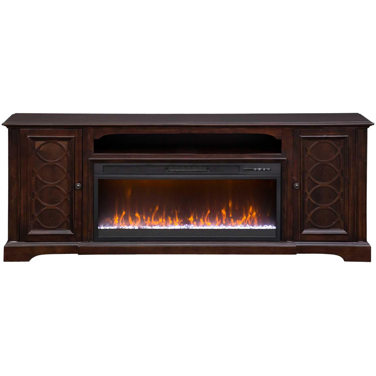 Brown tv deals stand with fireplace