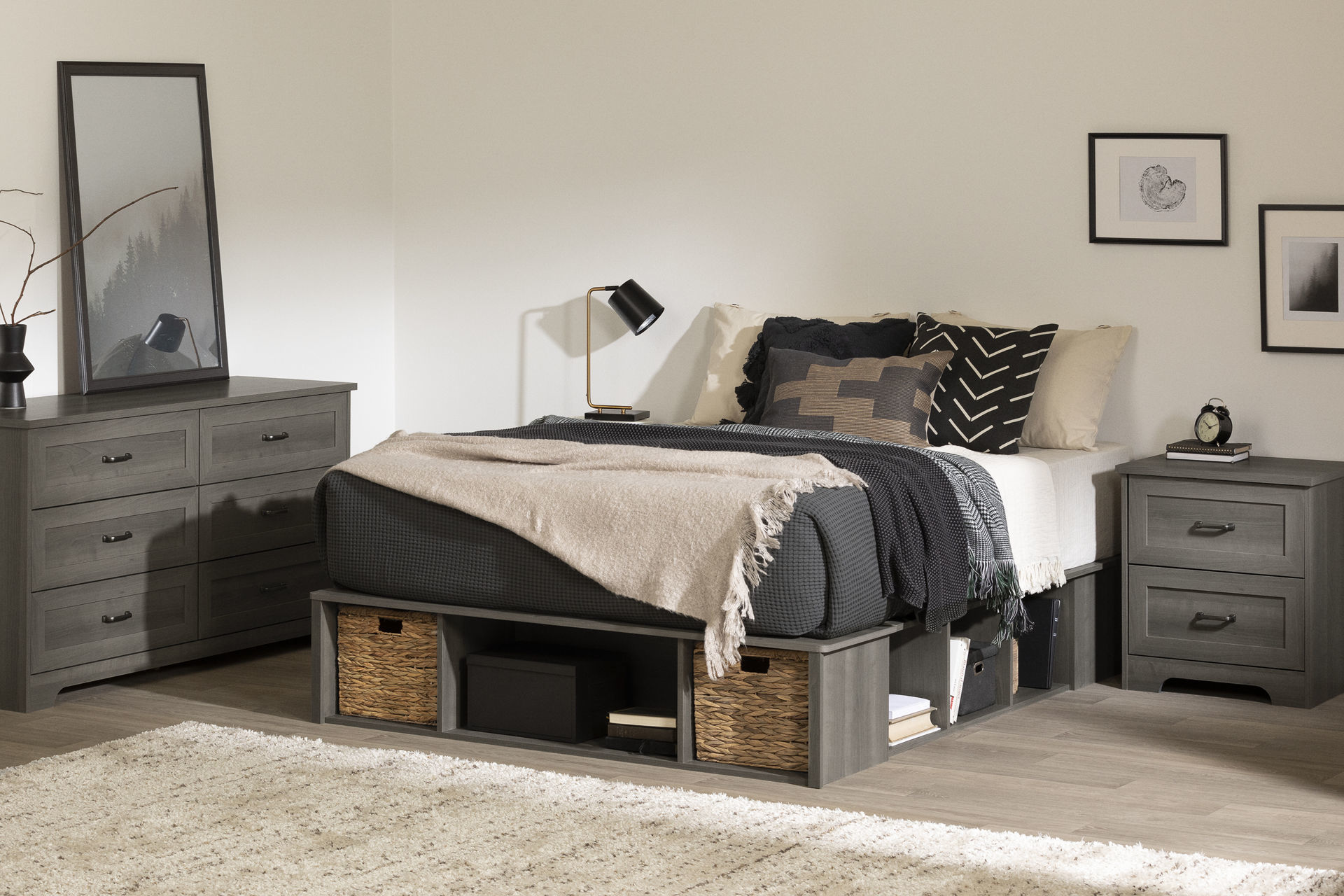 queen storage bed with baskets