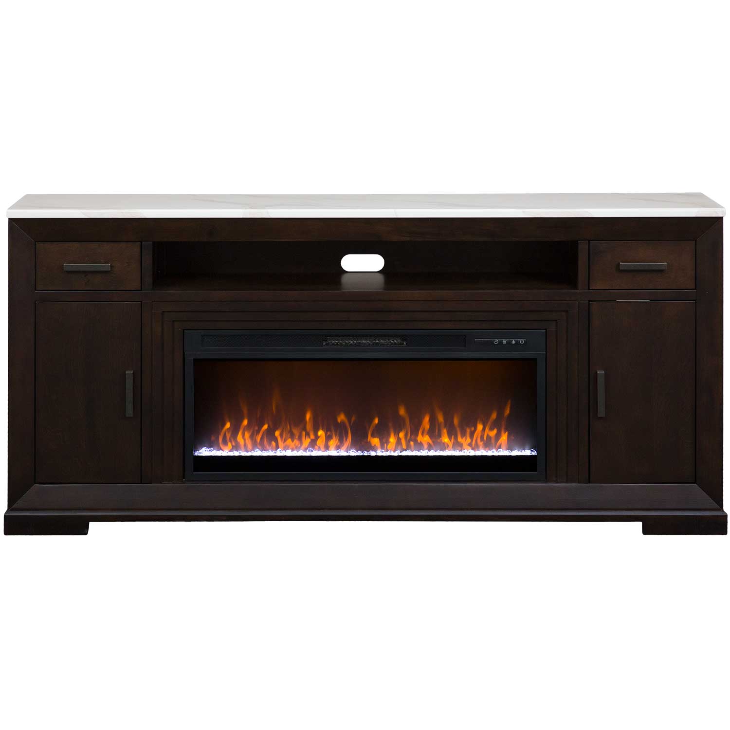 Avalon Media Console TV Fireplace Console Faux White Marble Top