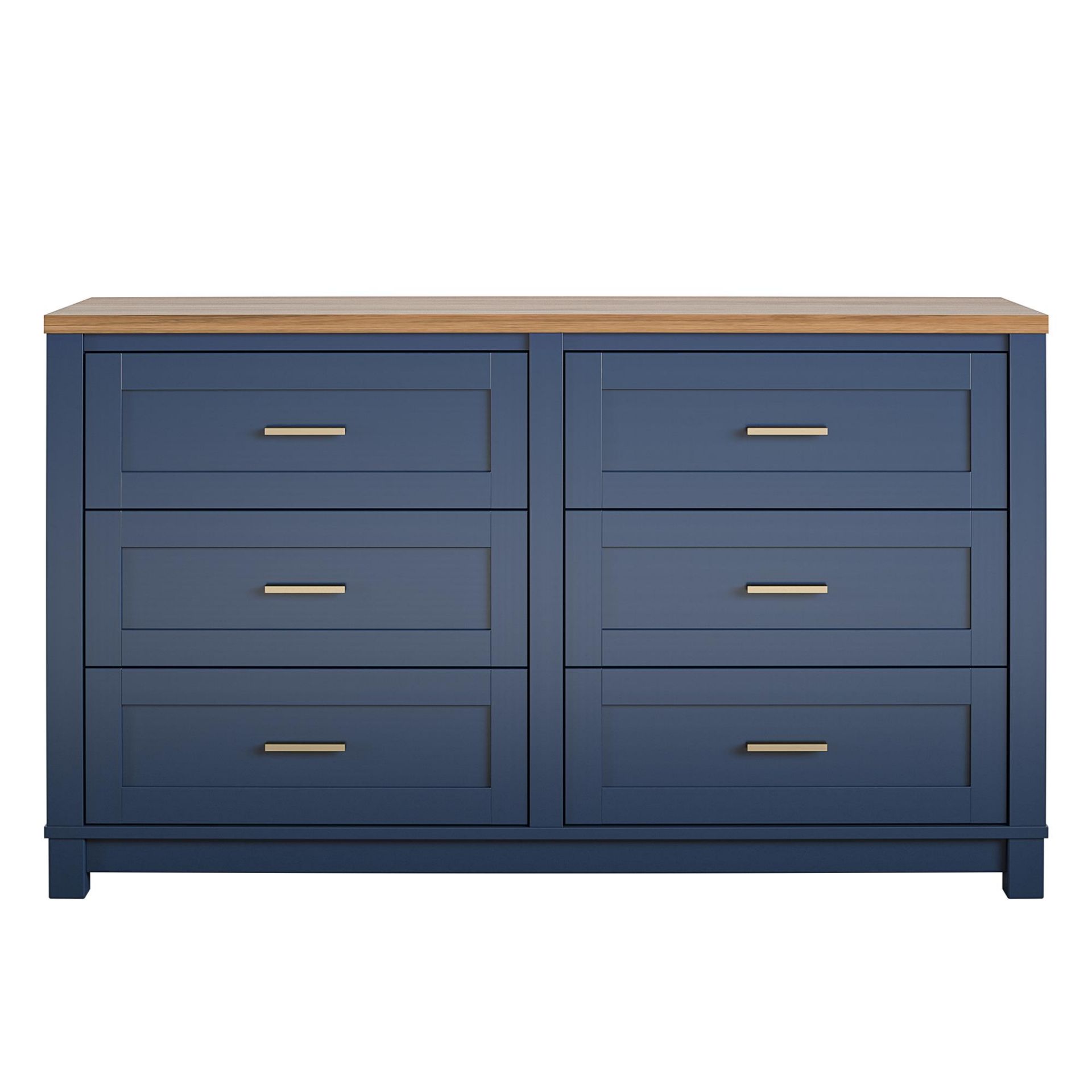 5987837 Armada 6 Drawer Wide Dresser Navy with Walnut top AFW