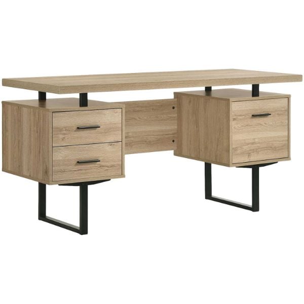 Brown Wood and Black Metal 60 Computer Desk from Monarch